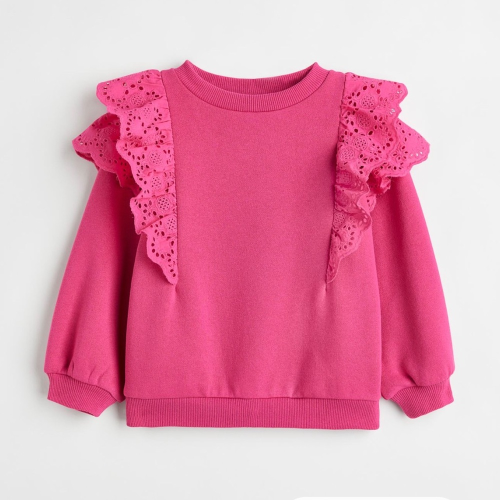 3/4T H&M Hot Pink Sweatshirt with Eyelet Ruffle Trim